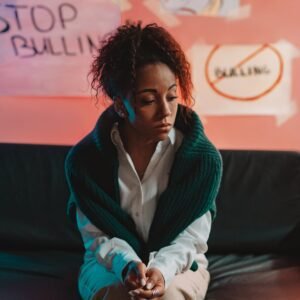 a woman sitting on the couch