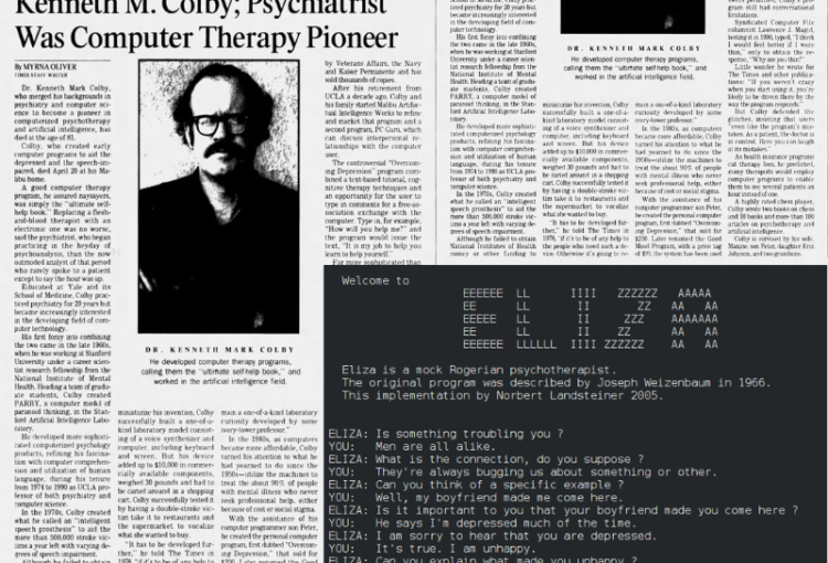 The 1972 Parry: An Entry in AI and Mental Health