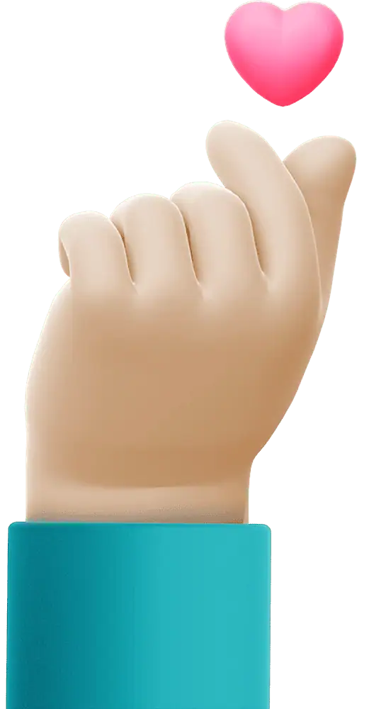 Hand making a finger heart gesture with pink heart shape on top, symbolizes employee training and corporate programs at London Intercultural Academy, online workforce development, diverse workplace culture.