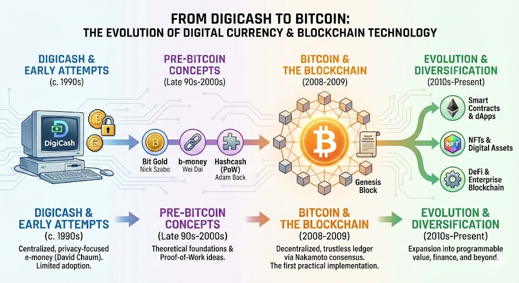 From DigiCash to Bitcoin: The Evolution of Digital Currency & Blockchain Technology