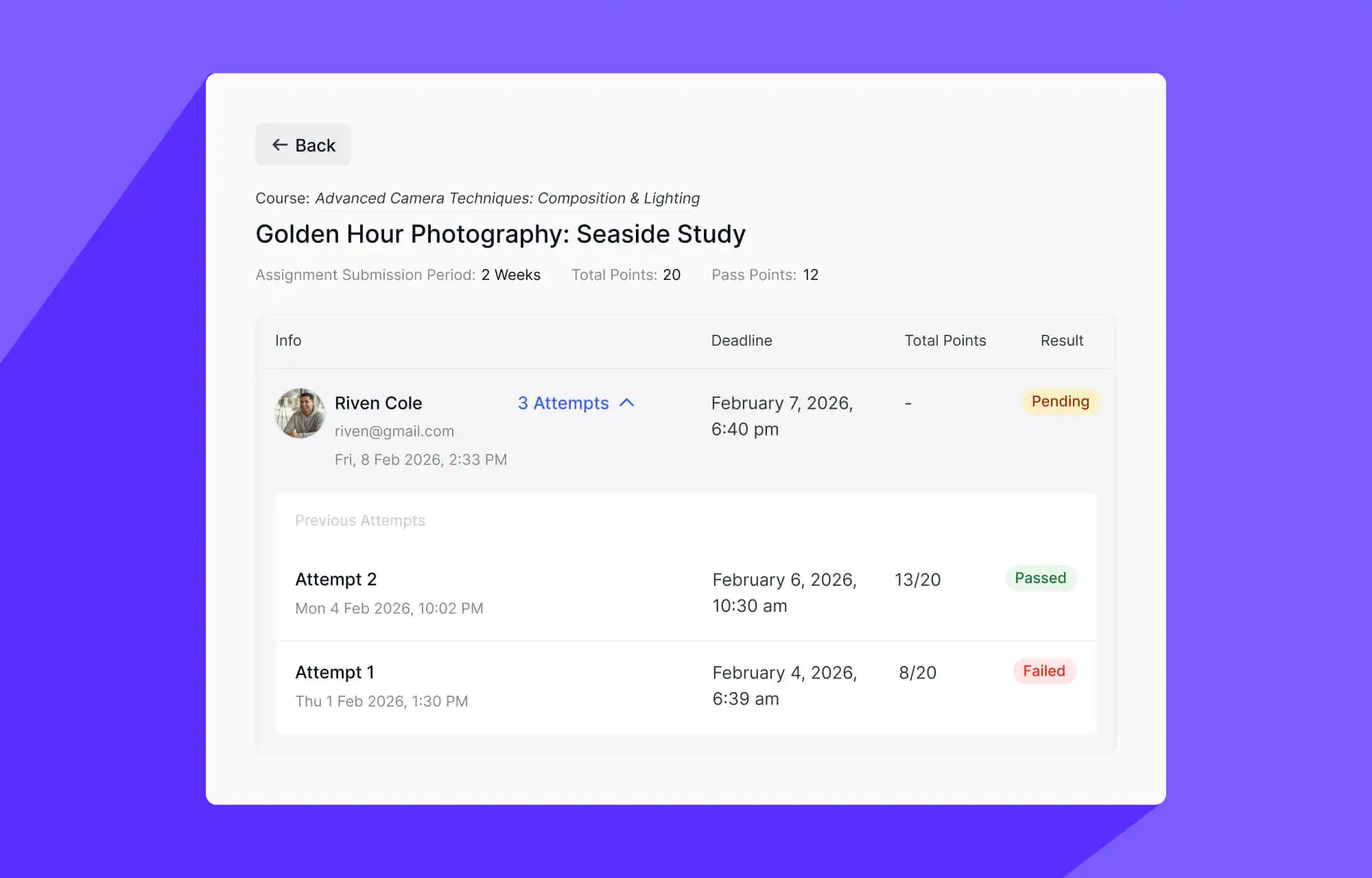 LIA white-label LMS assignment management with grading and attempts